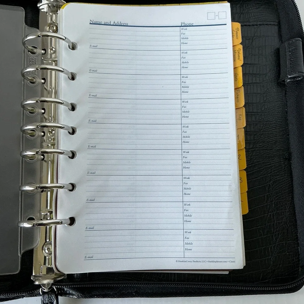 Franklin Covey Planner Binder Black Faux Lizard Zip Closure Professional Office